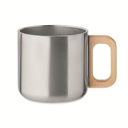 Zobrazit detaily pro Mat. striebor.dvojstenný hrnček 350 ml, drev. Ucho Obrázky: Mat. striebor.dvojstenný hrnček 350 ml, drev. Ucho