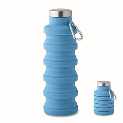 Zobrazit detaily pro Skladacia silikón. fľaša 500ml s karabínou, modrá Obrázky: Skladacia silikón. fľaša 500ml s karabínou, modrá